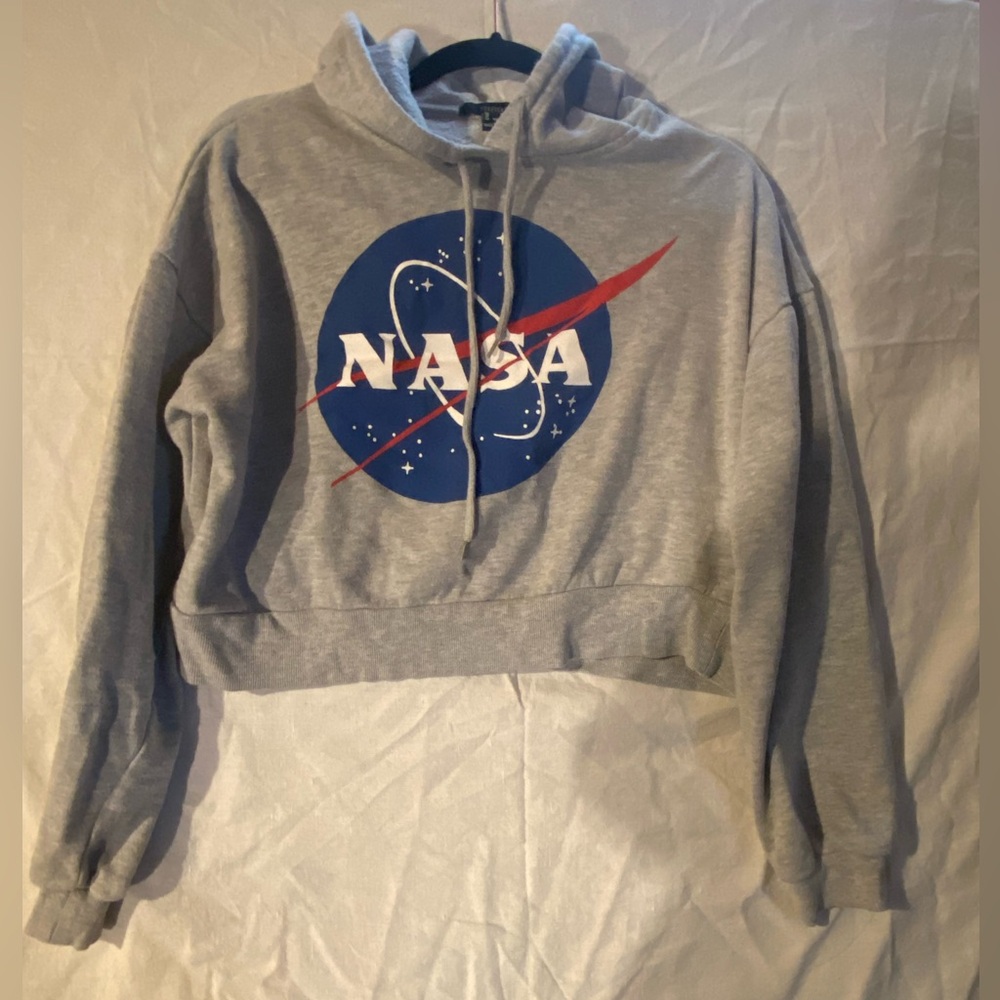 Hooded cropped grey NASA sweater.